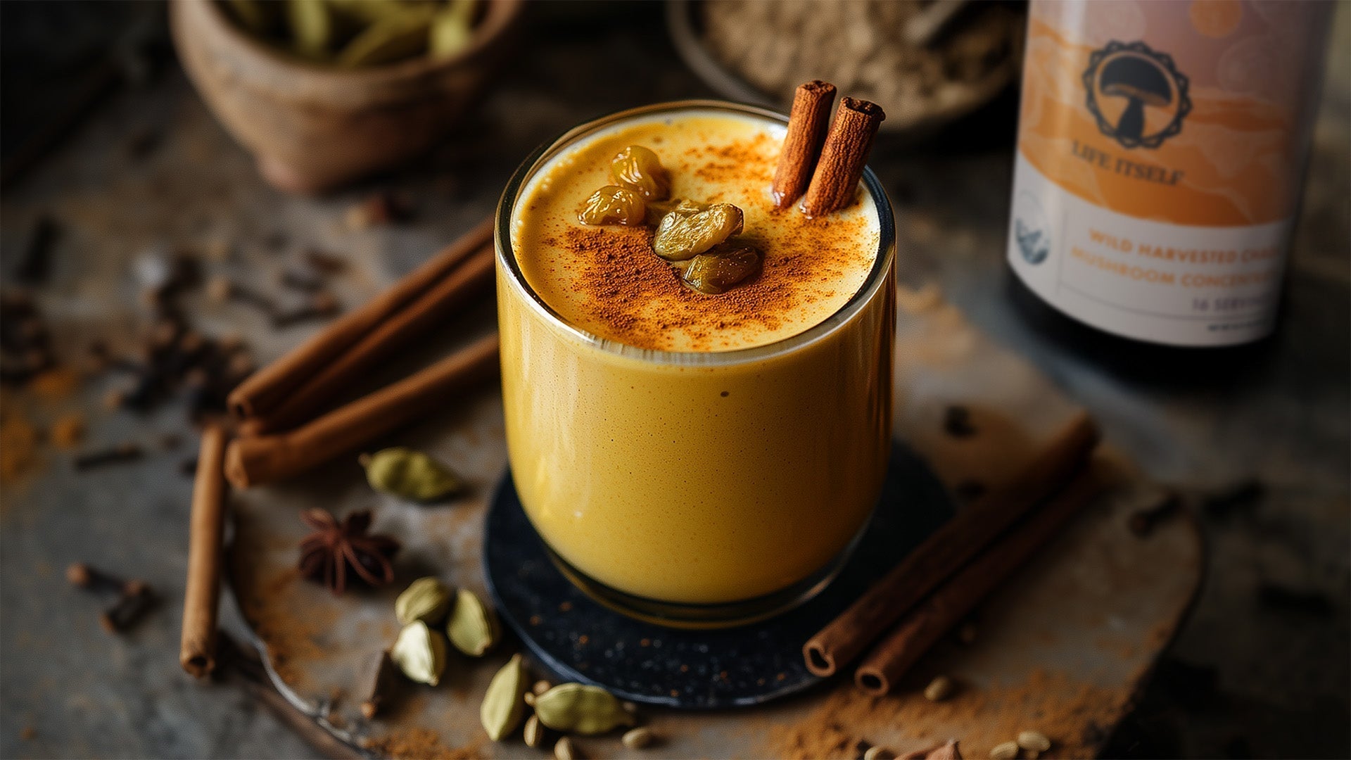 Chaga Golden Mylk - A Soothing Adaptogenic Golden Mylk with Chaga Mushroom, Tumeric, & Cardamom